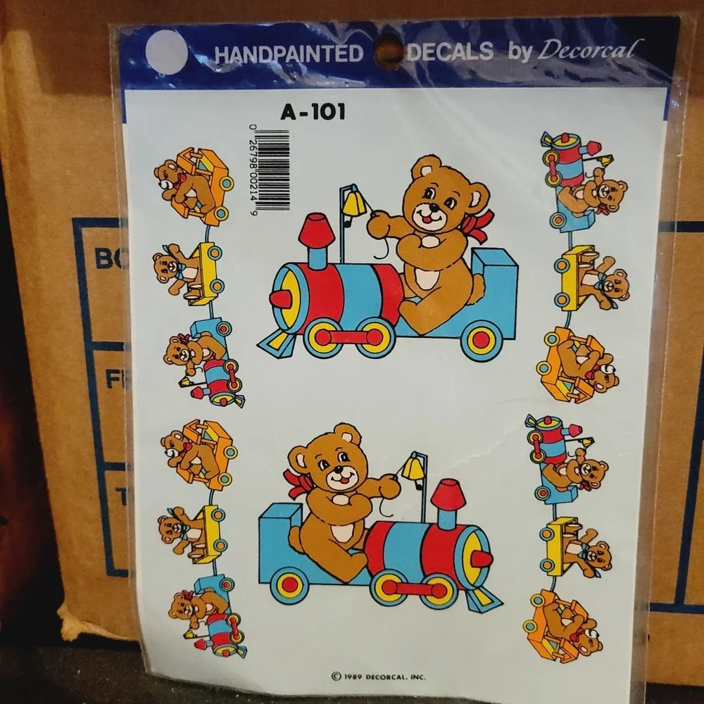 NEW Vintage Teddy Bear On Train Handpainted A-101 Decal Decorcal 1989 Trains NOS